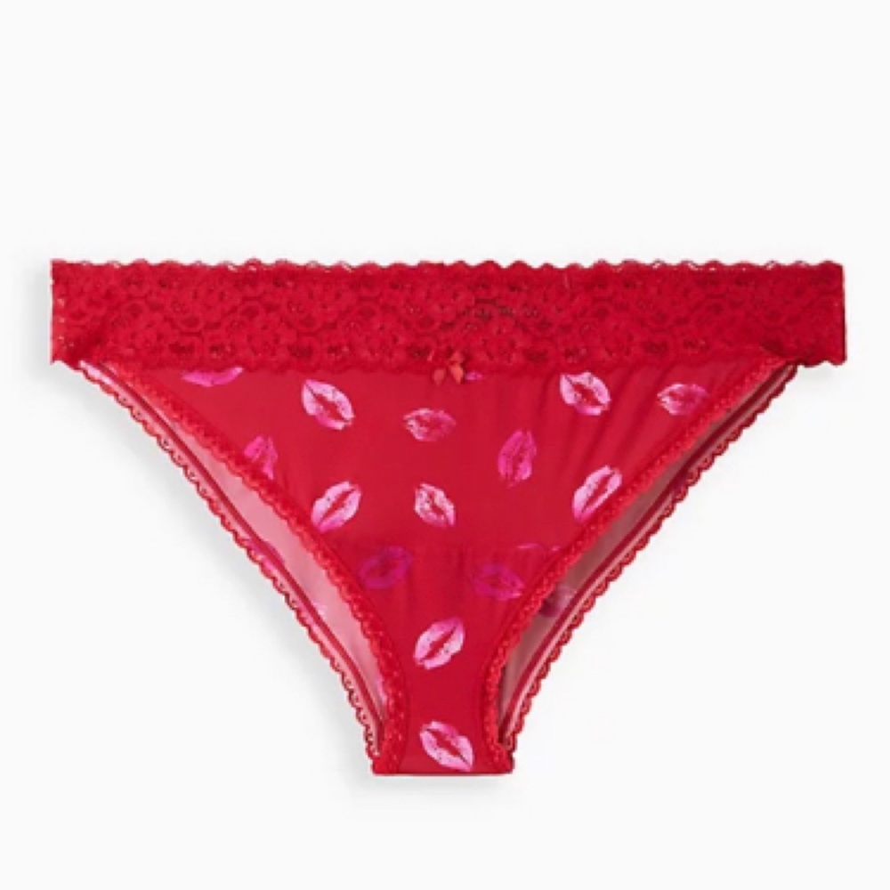 🆕Second Skin Red Lips Mid Rise Bikini Lace Trim Panty 1 1X 14 16 NWT Torrid New